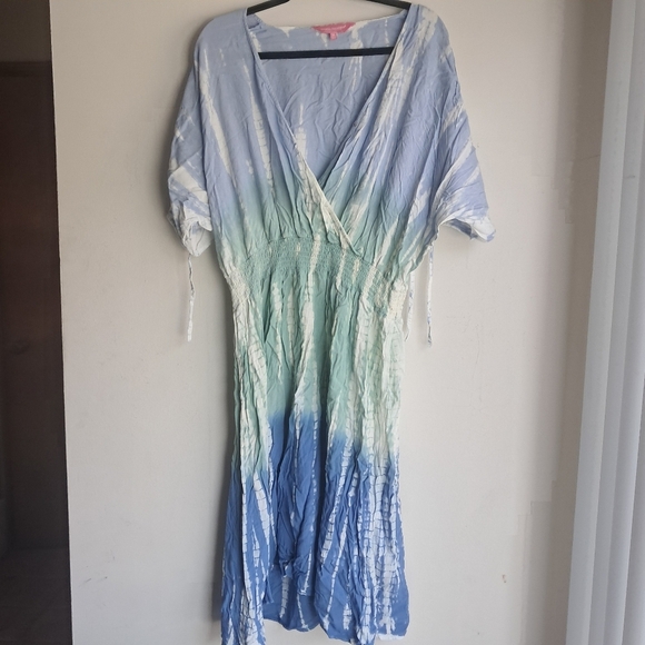 Simply Southern Elegant Blue and Green Tie-Dye Dress XL - Picture 1 of 8